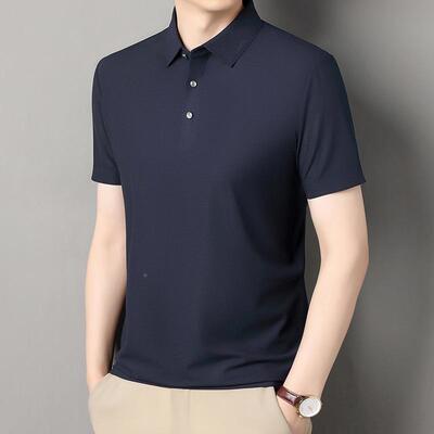 夏青季新款中年男桑25016-KK士恤短袖翻领高档蚕丝体潮流冰丝衫恤