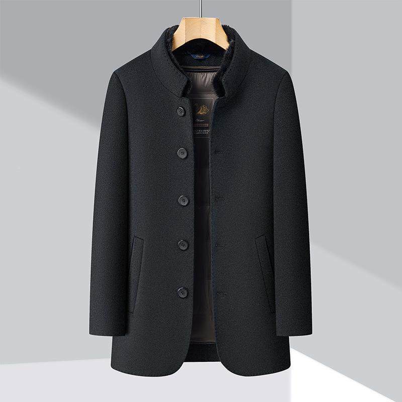 冬季F39-NN双休面呢大衣男中年爸爸装闲领拆卸羽绒内胆羊子毛呢带