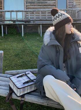 2B18-81大毛服领冲灰色工装派克女冬季新款高级感锋衣服式棉上衣