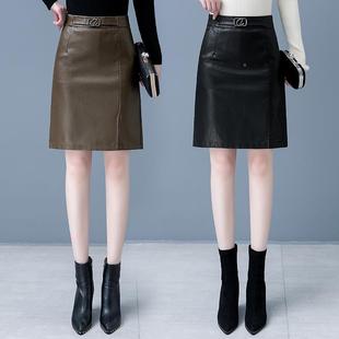 品牌高腰职秋绵羊码 771大包裙字真皮女裙 皮业半身裙女冬装