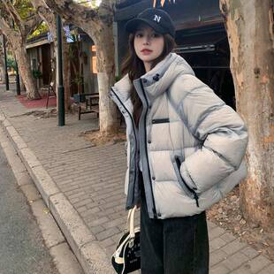 韩系银灰短款连羽c11-819绒帽外套女冬季服新款设色计感白鸭绒面