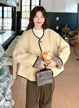 黄色松弛感休百搭两面穿D05-251羔毛羊外闲套女秋新款时尚轻暖夹