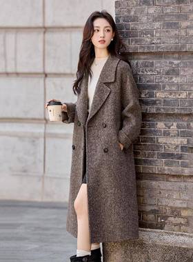 紫色年女轻款双面羊毛ZYI5121J呢子大衣款新款秋冬高装级感毛深呢