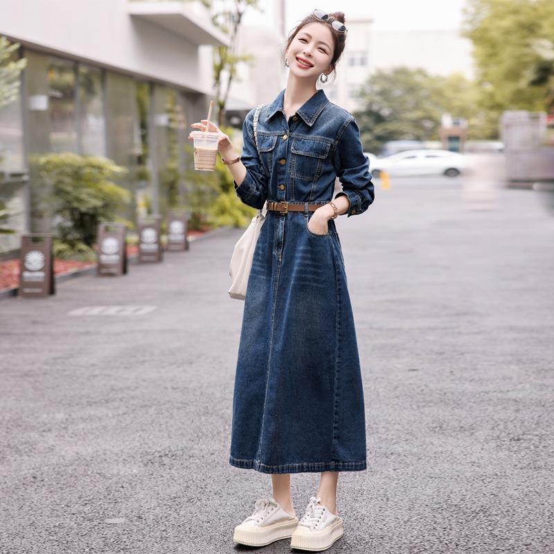 高端精致牛仔拼连衣裙女年春秋款新接气质高级感显过ZYIN869膝瘦