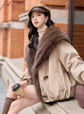 韩白版时尚新冬大狐狸毛连帽羽装绒服鹅绒皮款草派克ZYA86825服外