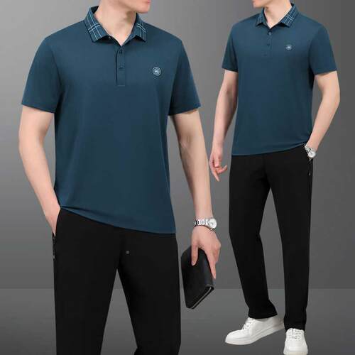 爸爸夏套装冰尚丝装时中年人袖短长裤父亲78994465节衣服中老年运