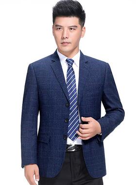 毛西装羊男商务休闲单A1873西件服爸上衣中年爸装格子单西春秋毛