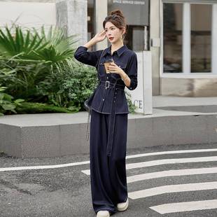 时尚 腰阔腿裤 套女2025两秋新款 0闲牛仔外套新高装 件套 休YQ3366 款
