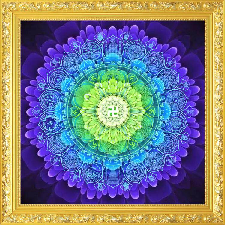 大小款 金刚藏大圆满尊胜咒轮图 坛城 咒轮挂画自粘贴画 可带木框