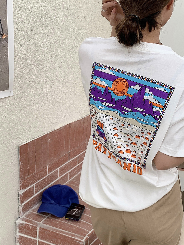 Real price Sunset Boulevard print round neck loose short sleeve T-shirt