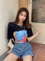 Real price cartoon elephant crew neck short sleeve T-shirt