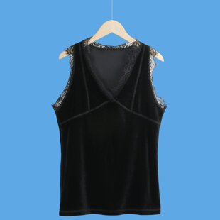 6430金丝绒蕾丝背心衫 夏季v领时尚内搭显瘦百搭黑色吊带衫女装
