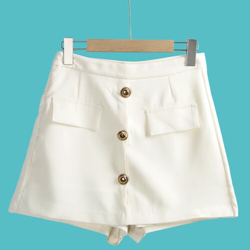 6363阔腿裙裤 夏季高腰新款侧拉链纽扣装饰纯色显瘦百搭短裤女裤