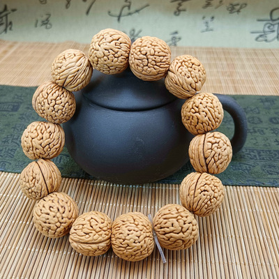 天然脑纹桃核手串凤尾脐桃木核桃竖纹桃核单圈原籽矮桩文玩桃胡