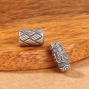 S925纯银六字真言隔珠DIY文玩配件编织祥云纹顶珠背云银散珠手串