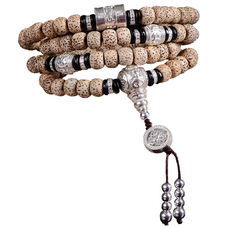 925纯银顶珠腰珠佛头四件全套装配饰108颗小金刚星月菩提亮银套餐