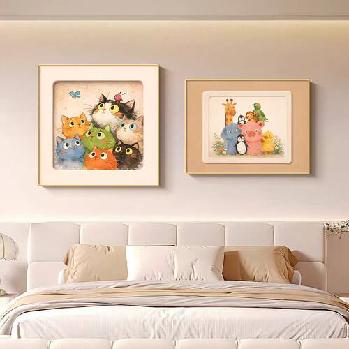 多巴胺中古风卧室床头装饰画小众艺术餐厅挂画趣味卡通儿童房壁画