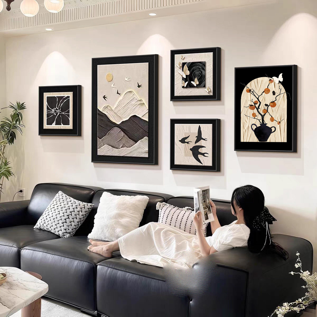 2026新款中古风客厅装饰画法式复古沙发背景墙挂画高级感组合壁画