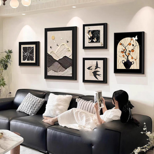 2026新款中古风客厅装饰画法式复古沙发背景墙挂画高级感组合壁画