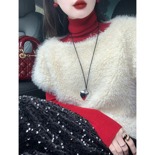 富家千金仿羊羔绒短袖 米白色高级感洋气毛茸茸上衣 马甲女2025新款