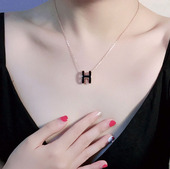 韩版 网红H字母项链女简约时尚 气质玫瑰金配饰钛钢不褪色锁骨链