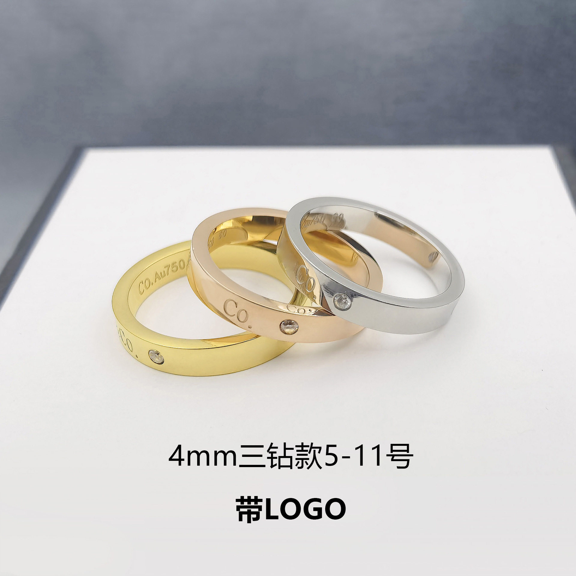 玫瑰金无钻三钻T戒情侣款图片