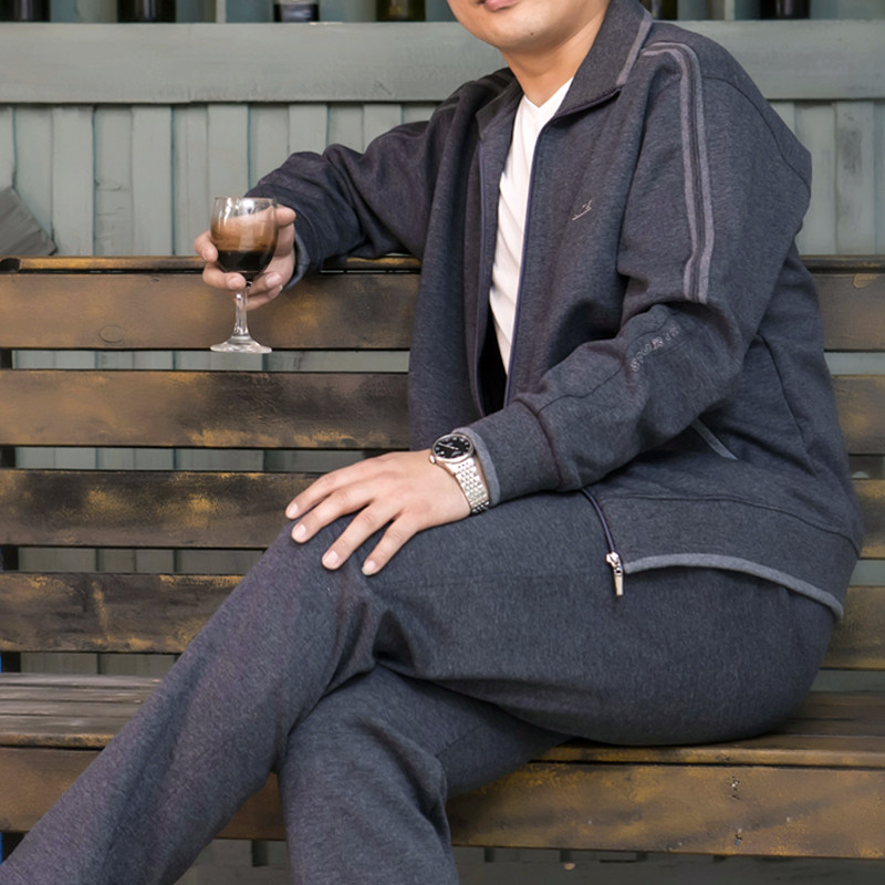 鲁美中老年人运动服套装男春秋款大码宽松爸爸休闲服爷爷两件套 - 实物图