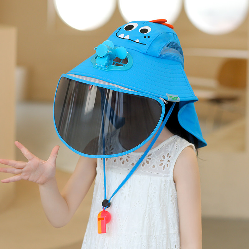 儿童防晒帽户外出游宝宝遮阳帽卡通可爱带风扇帽子男童女童渔夫帽