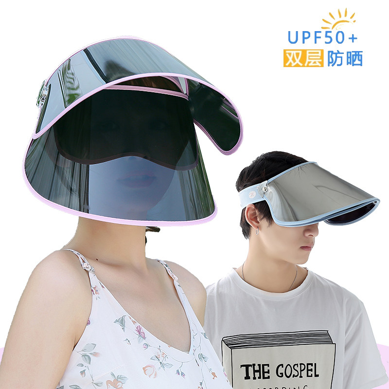 夏季户外女防晒帽子骑车防紫外线空顶全脸遮阳帽双层大檐男太阳帽