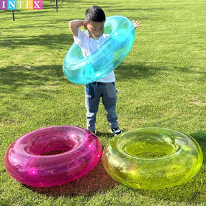新款INTEX纯色透明小泳圈 男女儿童宝宝水上充气游泳坐圈表演道具