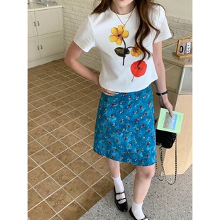 显瘦短袖 3th T恤ZY3972 花朵印花修身 韩版 Morning 花野来信