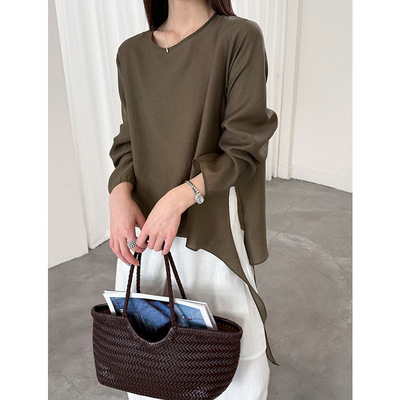 橘芷春夏新款韩系慵懒松弛宽松长袖圆领休闲上衣9990