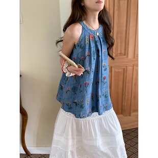 重工花朵刺绣挂脖吊带背心小衫 莫奈假期 ZY3983 Morning 3th