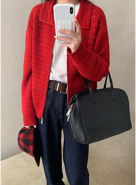 木兰 慵懒风毛织开衫女2025十三行冬季新款镂空粗针针织上衣59211