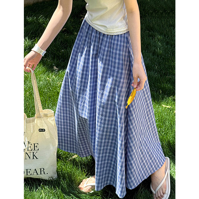 橘芷夏季新款韩系格子设计感女装高腰格纹a字裙半裙8167