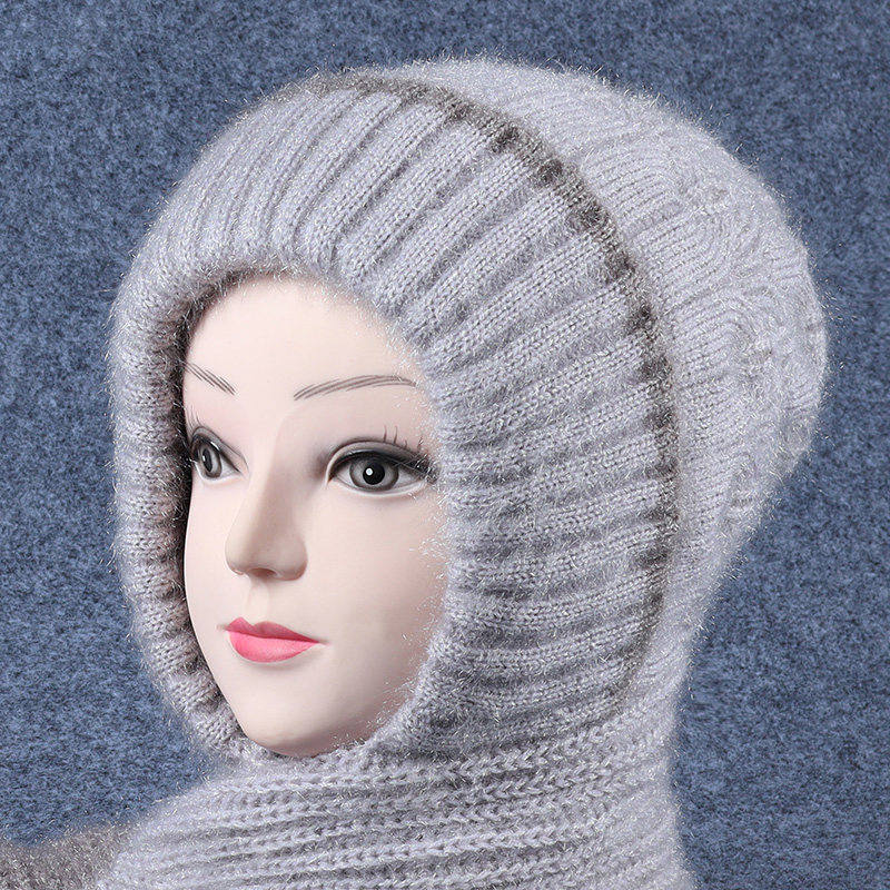帽子女冬天加绒加厚针织毛线帽中老年妈妈围巾保暖一体风雪帽棉帽