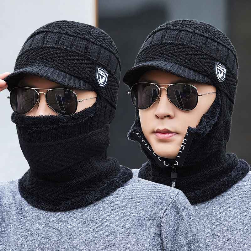 冬季加绒加厚护耳一体骑车帽子