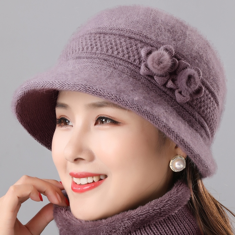 中老年人妈冬天帽子女新款兔毛针