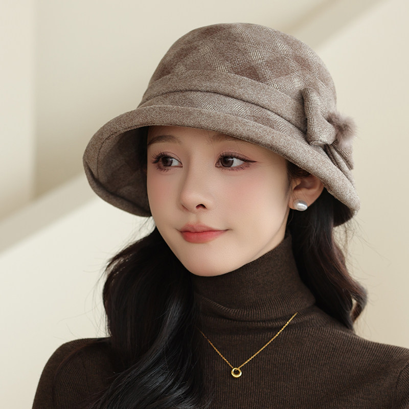 中老年人帽子女秋冬季妈妈保暖毛呢盆帽礼帽奶奶老太太春秋渔夫帽