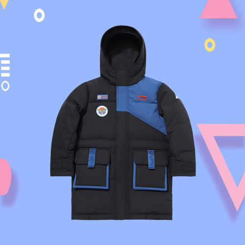 李宁正品童装男童羽绒服冬款休闲厚款保暖中长款羽绒服YYMQ027