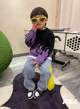 JOO.C男童【复古紫色火焰flame】套头毛衣儿童针织衫安池家童装