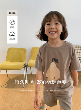 jooca 超柔水洗印花童装睡衣100棉儿童空调居家服套装夏季薄款