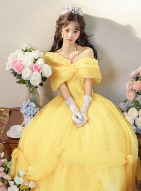 【黄色贝尔公主裙子】美女与野兽成人女演出礼服cos装衣服饰重工