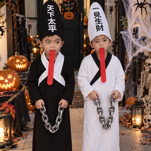 儿童黑白无常万圣节恐怖服