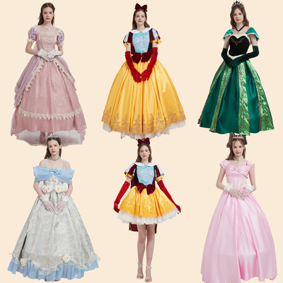 迪士尼公主裙子成人cos白雪演出艾莎安娜灰姑娘贝尔睡美人鱼服装
