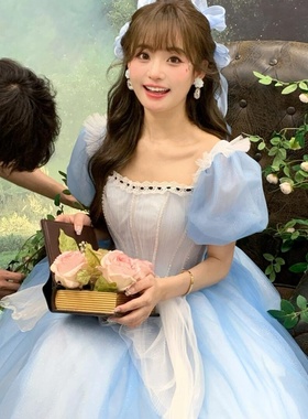 甜味弥漫~爱丽丝梦游仙境cos演出服装成人少女浅蓝色公主裙礼服衣