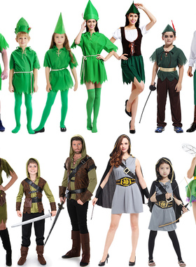 万圣节儿童服装cos绿色精灵衣服罗宾汉舞台演出服Peter Pan彼得潘