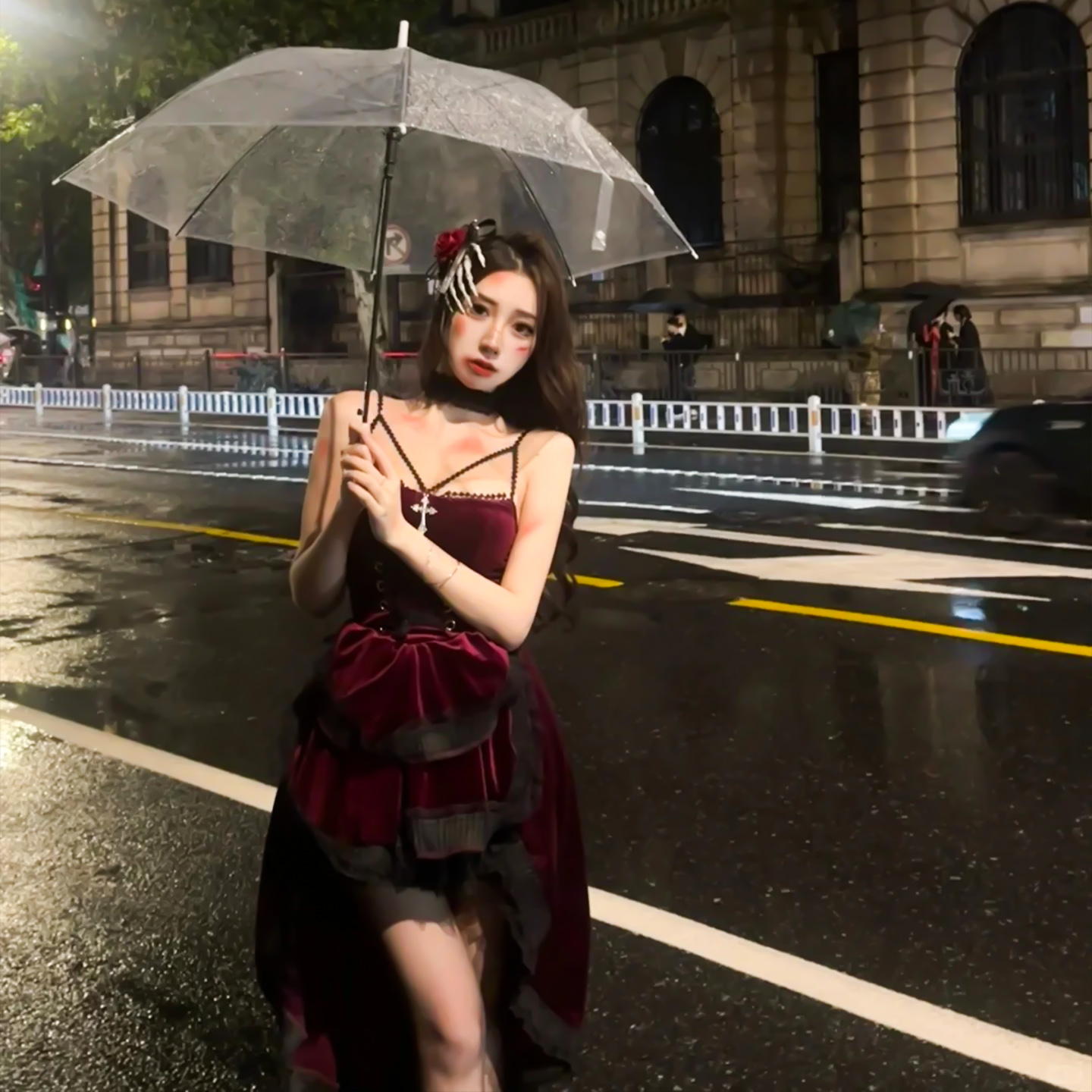 血族传说~万圣节cos服装黑暗辣妹酒红鬼新娘吸血哥特风成人女y2b