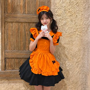 万圣节南瓜女仆小甜妹蓬蓬裙子万圣节cos服装成人女巫婆穿搭衣服