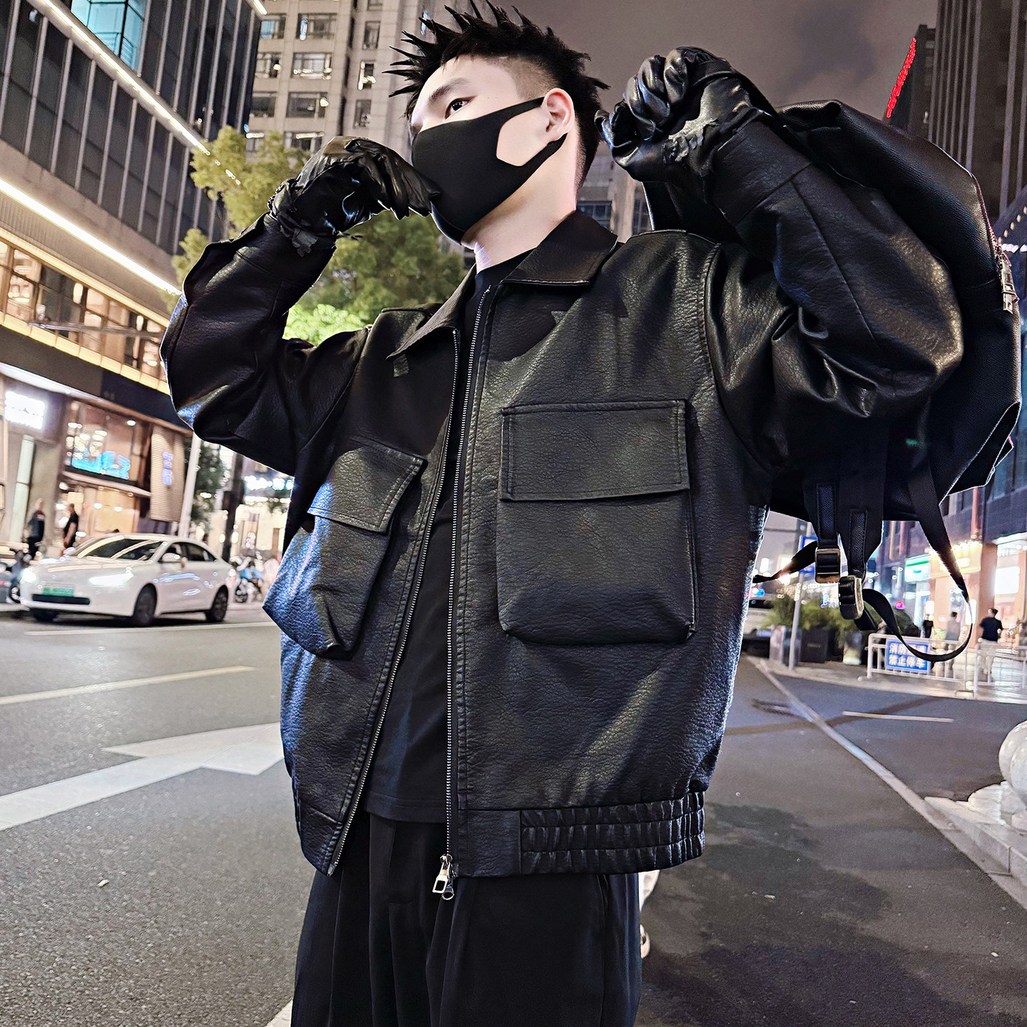 秋冬机车服皮衣外套男春潮流工装外衣服2026新款痞帅风翻领1027e